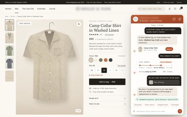 Clothing store with its AI assistant open